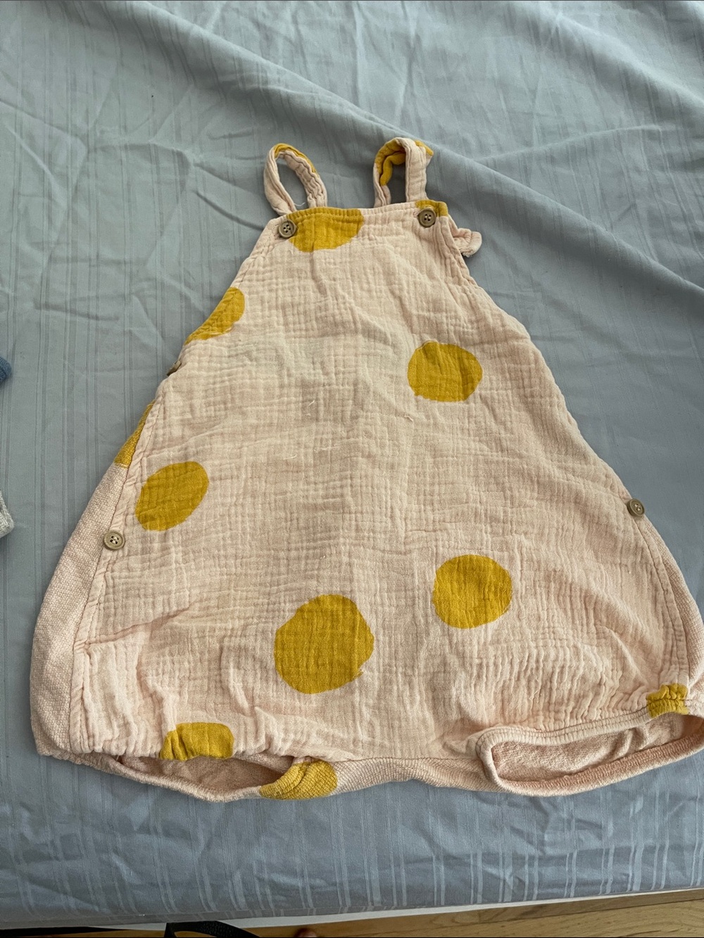 Kids Pink Muslin Romper with Yellow Polka Dots